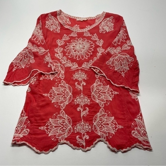 Solitaire Tops - Solitaire Coral‎ Embroidered Blouse Women Size Large